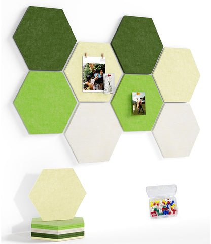 Uoisaiko 8 Pack Hexagon Felt Bulletin Board Tiles - 12" Large Thick Pin Board for Walls with 30 Push Pins, DIY Boards for Office Home School Decor, Aesthetic Hex Cork Board Alternative
