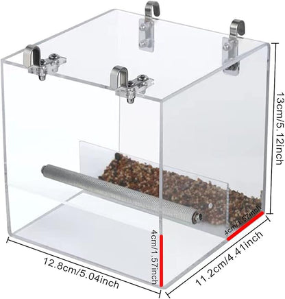 Automatic Bird Feeder for Cage, Automatic Acrylic Bird Feeder No Mess Bird Cage for Small Bird Parrots Canary Parakeet Budgerigar Crested Myna Cockatiel (Small)