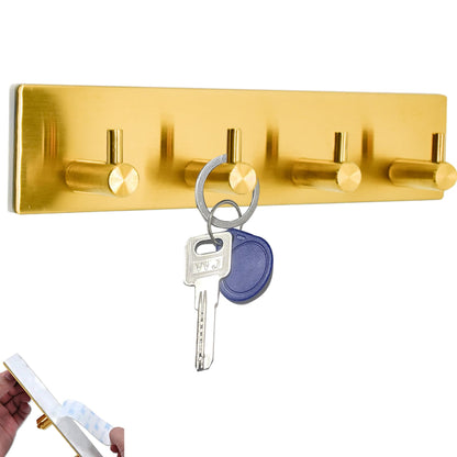 Kingdong Key Holder for Wall 304 Stainless Key Hooks Adhesive Key Holder Wall Mount Key Hanger with 4 Heavy Duty Hooks Key Organizer for Kitchen, Bedroom, Bathroom (Gold(4 Hooks))