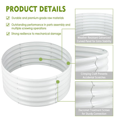 FORTUNO 2 Pcs 17" Tall 4 Ft Round Raised Garden Bed Box Galvanized Metal Outdoor High Flower Bed Steel Patio Ground Planter for Planting Vegetables and Herbs, White