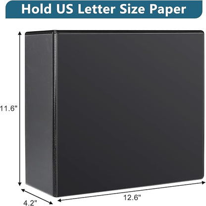 CIXILDTS 4" 3 Ring Binder, Standard 4-Inch Slant-D Ring Binder Fit Letter Size Paper, Presentation View Binders, 2 Packs, Black