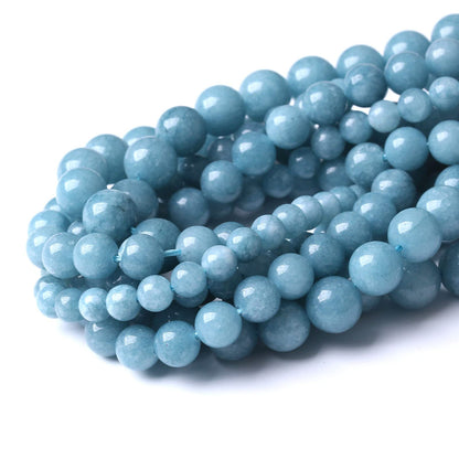 Blue Chalcedony Natural Stone Beads Gems Round Loose Beads Jewelry Making DIY Bracelet Necklace Accessory 1 Strand 36PCS 10MM 15"