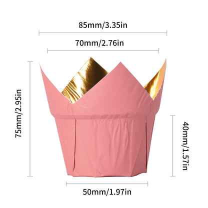 Party Hippo Gold Tulip Cupcake Liners, 100 Count Baking Paper Cups, Greaseproof Cupcake Wrappers for Muffins, Cupcakes, Wedding, Birthday, Baby Shower