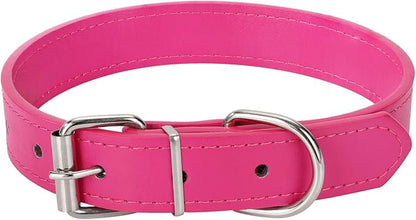 Rose Red Soft Leather Dog Collar for Small,Medium, Large Dog, Comfortable and Adjustable (Wide: 0.55'' for Dog's Neck: 9''~12'', Rose Red, S)