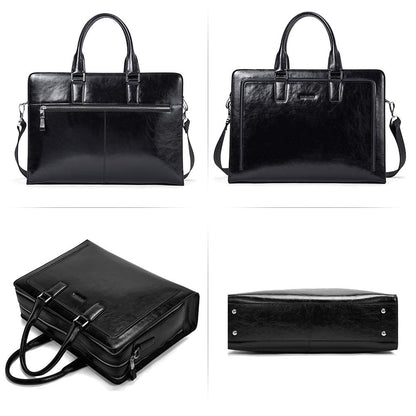 BOSTANTEN Women Genuine Leather Briefcase Tote Business Vintage Handbags 15.6" Laptop Shoulder Bag Black