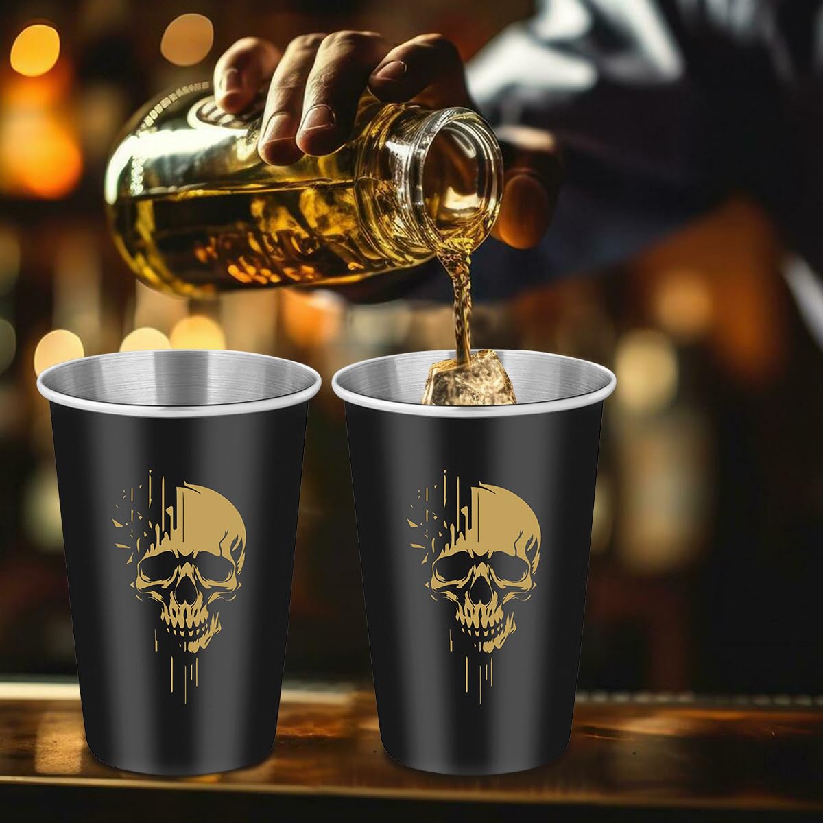 MR.BARWARE Skull Stainless Steel Beer Cups, Skull Gifts for Goth Fan, Stackable Camping Mugs for Outdoor Indoor Activity, Father's Day Halloween Christmas Gifts for Men Women, 500ML(2 Pack)
