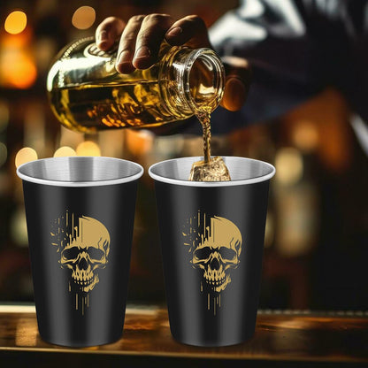 MR.BARWARE Skull Stainless Steel Beer Cups, Skull Gifts for Goth Fan, Stackable Camping Mugs for Outdoor Indoor Activity, Father's Day Halloween Christmas Gifts for Men Women, 500ML(2 Pack)