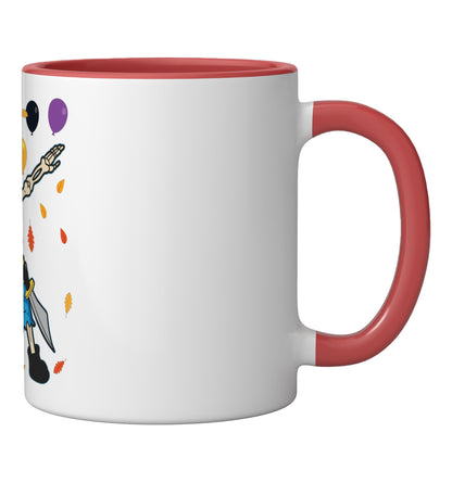Halloween Dabbing Pirate Skeleton Funny Dab Dance Pose Scary Ceramic Mug, Red/White