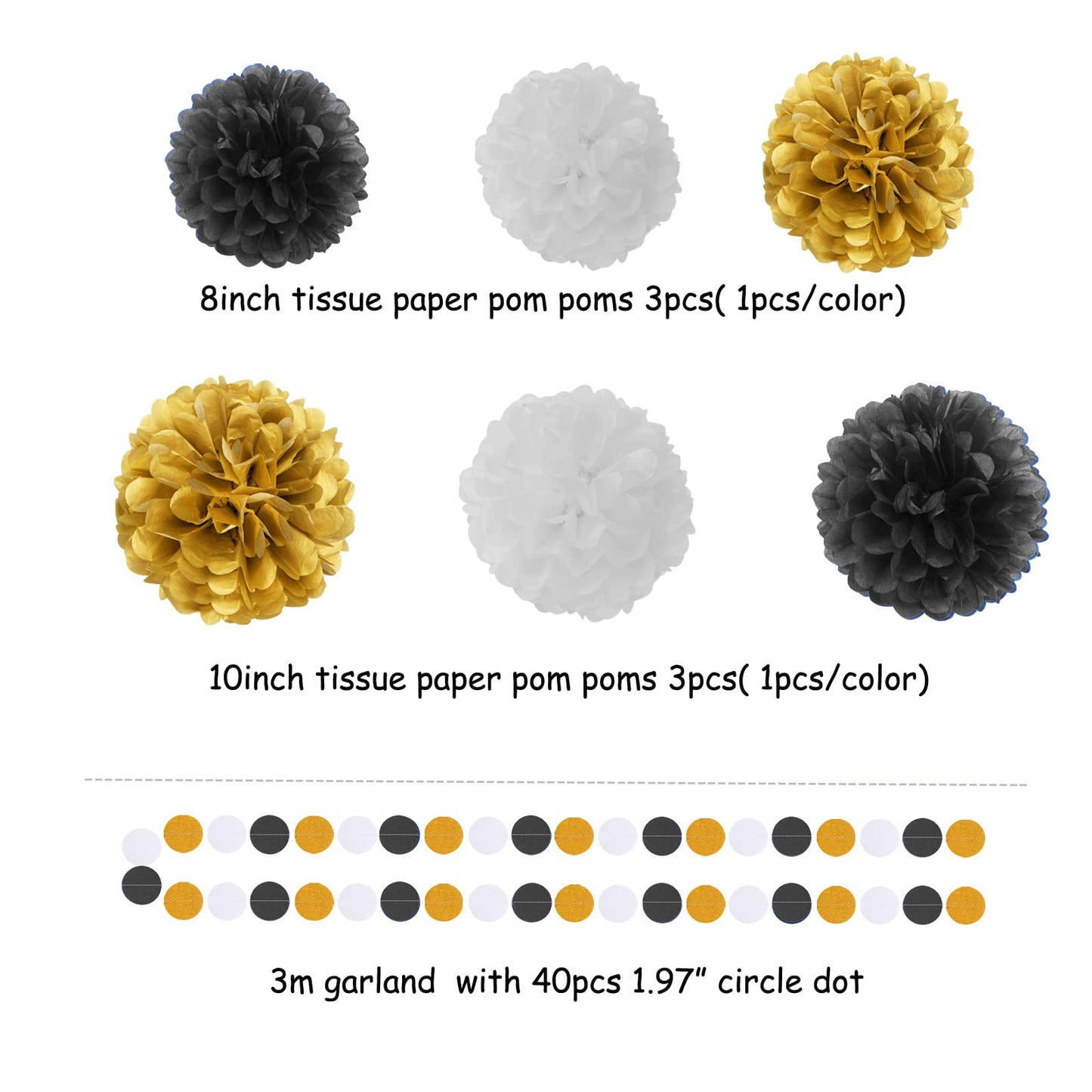 Black Gold Graduation Party Decorations - 23pcs Kits Farewell Tissue Pom Poms Flowers,Streamers Banner,Tassel Garland 50th Men Birthday Bachelorette Baby Shower Decoration Bunting Lasting Surprise