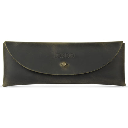Londo Genuine Leather Retro Pen and Pencil Case - Metal Snap Fastener, Pencil Pouch Stationery Bag