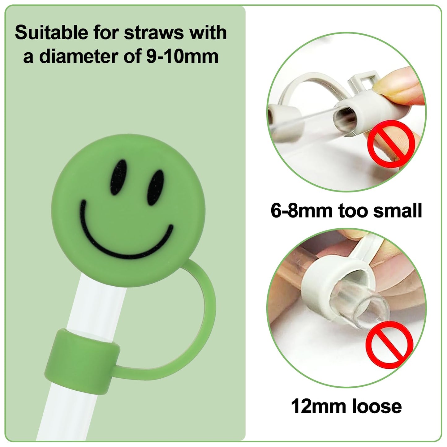 Whaline 6 Pcs Groovy Smile Face Straw Covers 0.4 Inch Silicone Reusable Round Straw Topper Double Sided Pattern Straws Tip Covers for 30 & 40 Oz Tumbler with Handle