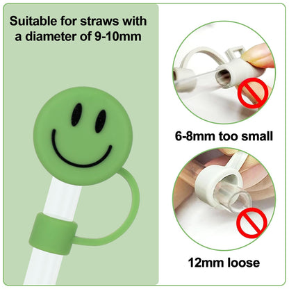 Whaline 6 Pcs Groovy Smile Face Straw Covers 0.4 Inch Silicone Reusable Round Straw Topper Double Sided Pattern Straws Tip Covers for 30 & 40 Oz Tumbler with Handle