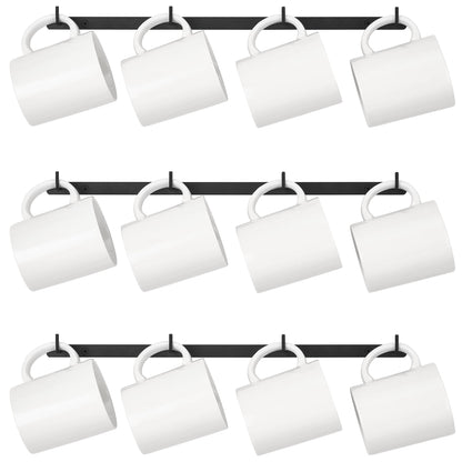 Dahey Metal Coffee Mug Rack Wall Mounted with 12 Mug Hooks, Set of 3, Mug Display Rack Cup Holder Storage for Kitchen Dining Room Coffee Bar, Black