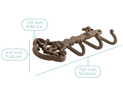 Comfify Rust Brown Cast Iron Skeleton Key Wall Hook – 3 Hooks, 7.67" L