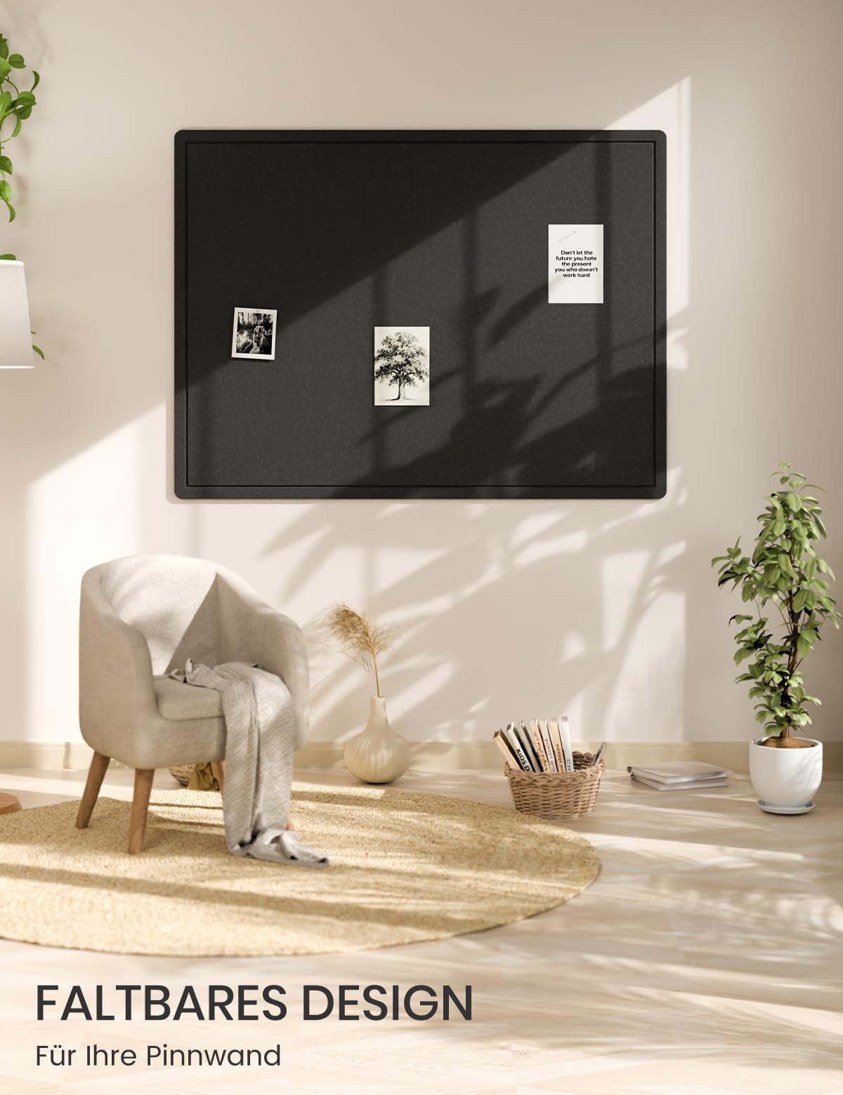 Fluxynara Large Bulletin Board, 47.2" x 35.4" Cork Board Alternative with 24 Safe Removable Adhesive Tabs, Foldable Felt Pin Board for Home Office, Classroom, Bedroom,Entryway for Walls—Black
