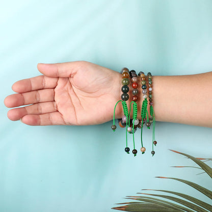 AD Beads 4mm India Agate - Peaceful - Handmade Natural Stone Crystal Bracelet with Adjustable Macrame String - Yoga Healing Power Energy Gifts for Men and Women