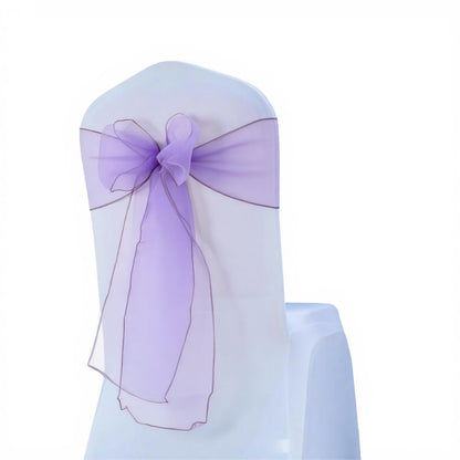 Organza Lilac Chair Sashes 50 Pack 7x108 inches Sheer Lavender Chairs Bows for Wedding Party Banquet Restaurant Anniversary Christmas Decorations Tulle Chairs Knots Ties - Light Purple