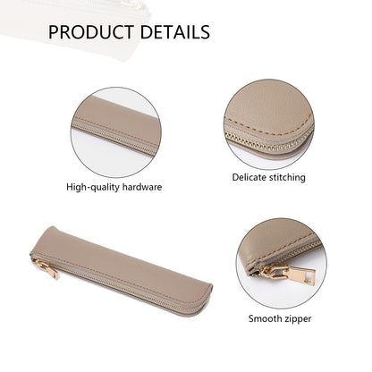 YONBEN Faux Leather Pencil Case Small Pencil Pouch Slim Pen Case Holder Zipper Bag for School Office(Beige,Faux Leather)