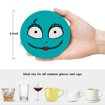 Nicegod Happy Halloween Coasters Set of 6, Round Absorbent Ceramic Coaster, with Metal Holder and Cork Base, Spooky Face Monster Coasters for Coffee Table Home Decor Kitchen Housewarming Gifts