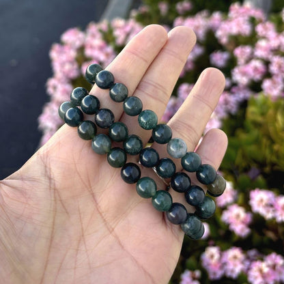 Adabele Real Natural Moss Agate Gemstone Beaded Bracelet 7 inch Stretch Chakra Healing Crystal Stone Jewelry Energy Quartz Rock GB8-25