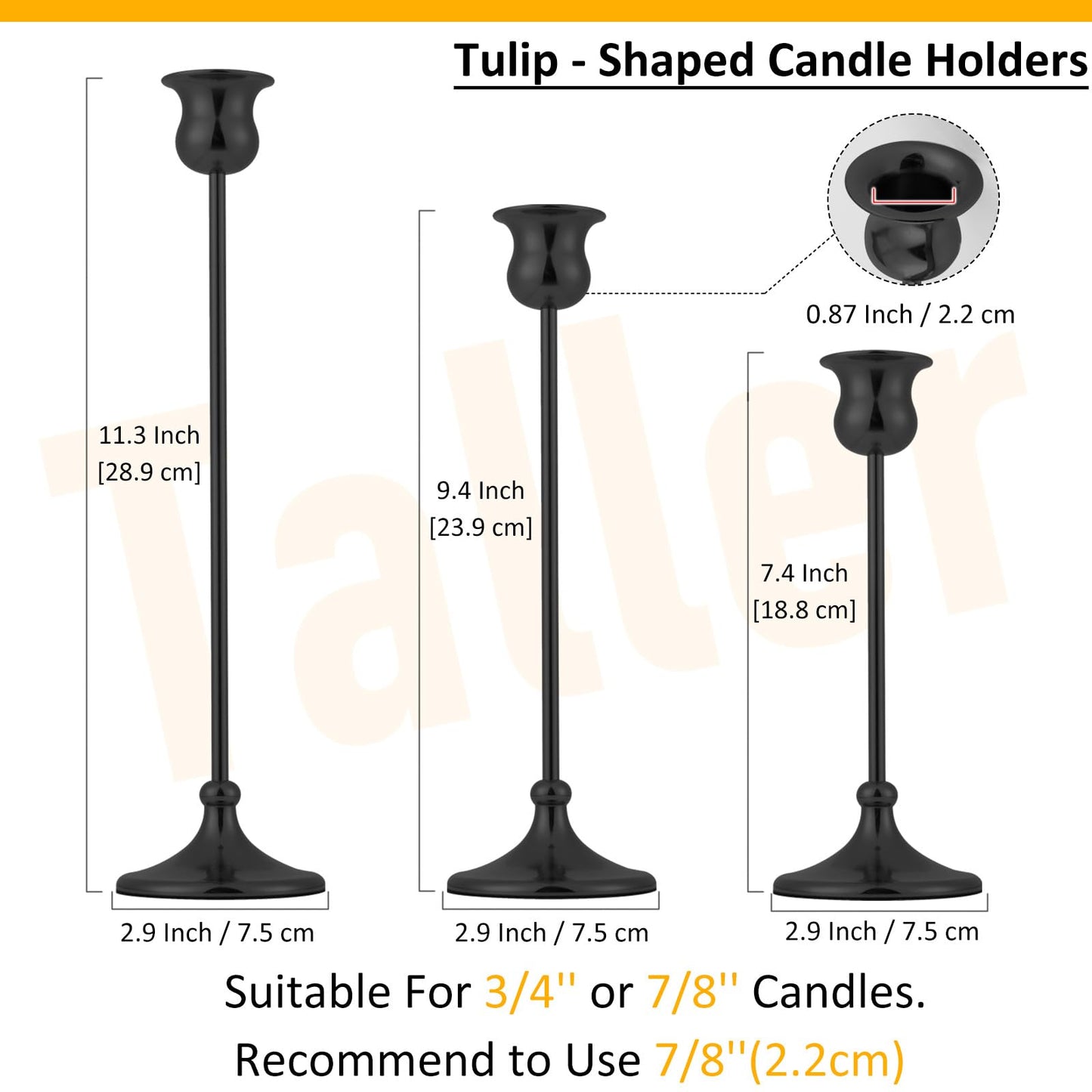 Taper Candle Holder Tall Vintage Metal Candlestick Holders Candle Stick Candelabra for Halloween Thanksgiving Christmas Holiday Wedding (Matt Black, 2 Sets (6 pcs))