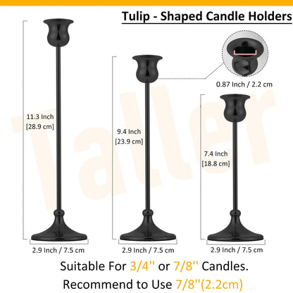 Taper Candle Holder Tall Vintage Metal Candlestick Holders Candle Stick Candelabra for Halloween Thanksgiving Christmas Holiday Wedding (Matt Black, 2 Sets (6 pcs))