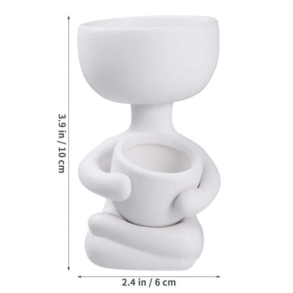 Humanoid Ceramic Flower Pot,Unique Small Planter Sitting Human Shaped Succulent Cactus Cute Plant Pot Container for Home Office Room Desk Window Desktop Decoration White,2.36x3.93 Inches