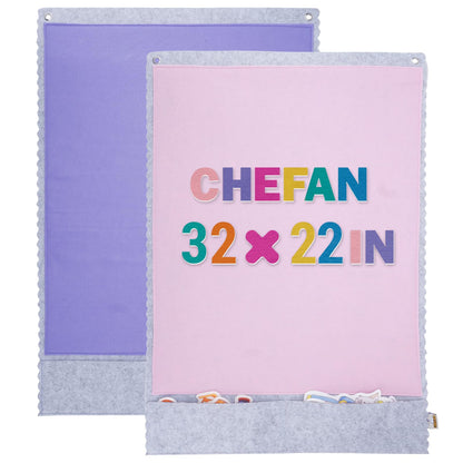 CHEFAN 2 PCS Felt Board for Toddlers Large Flannel Board for Wall, Felt Stories Learning Board with 2 Storage Pocket for Preschool Classroom and Daycare, 32 * 22 Inch, Pink and Purple