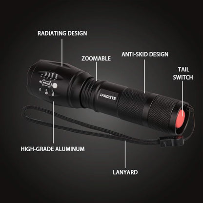 JARDLITE 8 Pack LED Emergency Handheld Flashlight, Adjustable Focus, Water Resistant with 5 Modes, Best Tactical Torch for Hurricane, Camping, Dog Walking