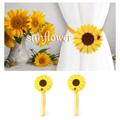 EleCharm 1 Pair Sunflower Curtain Magnetic Tiebacks Non-Woven Fabric Countryside Rural Style Curtain Tie Holdbacks Accessories