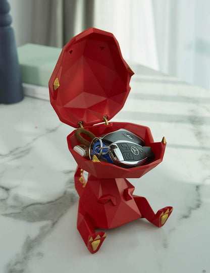 HAUCOZE Dinosaur Candy Dish Cookie Jar Storage Statue Modern Home Decor Sculpture Table Centerpiece Gift for Living Room Red 7.5 Inch