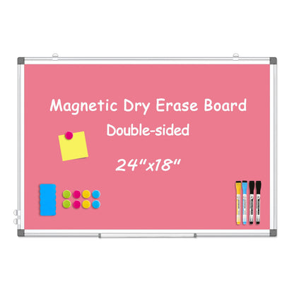 WALGLASS Magnetic Whiteboard 24"x18" Dry Erase White Board for Walls with Pen Tray, Aluminium Frame and Dry-Wipe Writing Surface for Drawing, Home, and Office (Pink)