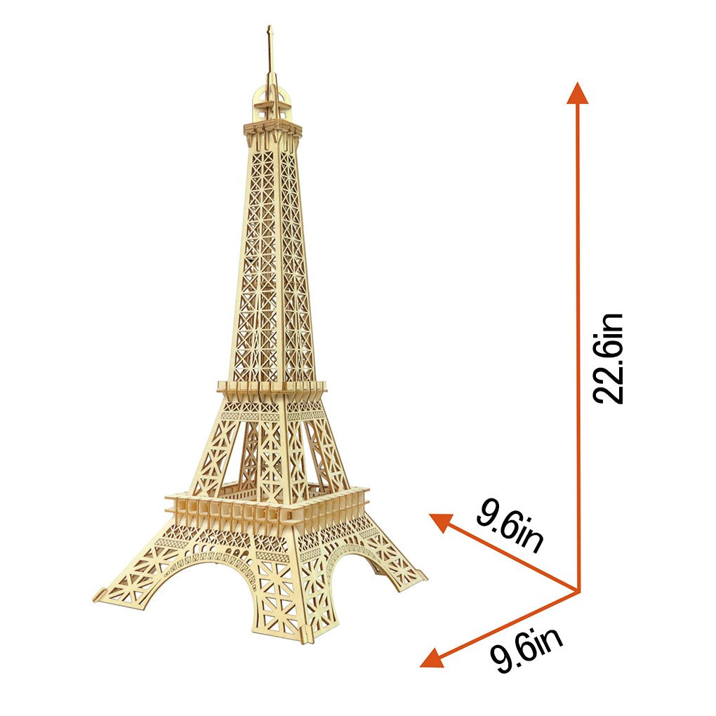 Bitopbi 3D Wooden Puzzles Laser Engraving DIY Safe Assembly Constructor Kit Toy for Teens and Adults, World Famous Buildings Mechanical 3-D Models for Self-Assembly (Eiffel Tower)
