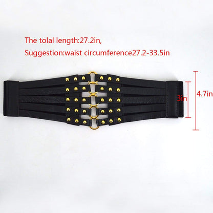 U Scinan Hollow Out Rivets Cinch Belt Tied Corset Elastic Wide Waist Belt Underbust Waistband