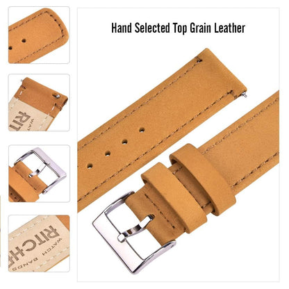 Ritche Leather Watch Strap with Quick Release Pins, 20mm Replacement Watch Band for Men and Women, Fits Smartwatches & Traditional Watches
