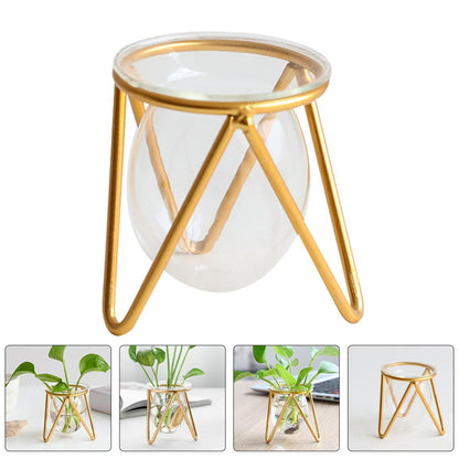 DOITOOL Hydroponic Glass Vase with Metal Stand, Small Decorative Succulent Planter Bulb, Gold Desktop Plant Container for Indoor Terrarium and Home Décor