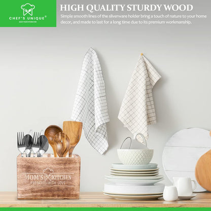 CHEF'S UNIQUE Wooden Utensil Holder For Countertop - Durable Cooking Utensils Holder - large Rustic Countertop Kitchen Décor - Spatula Utensils And Spoons Organizer With Divider