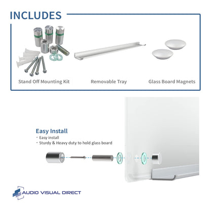 Audio-Visual Direct Magnetic White Glass Dry-Erase Board Set - 2' x 1.5' - Includes Magnets, Hardware & Marker Tray