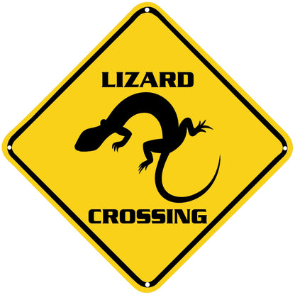 ZMEIZ Lizard Crossing Warning Sign Lizard Animal Caution Yellow Wall Art Decorative Decor For Fence Home Farmhouse Yard Road Quality Metal Sign 12x12 Inches