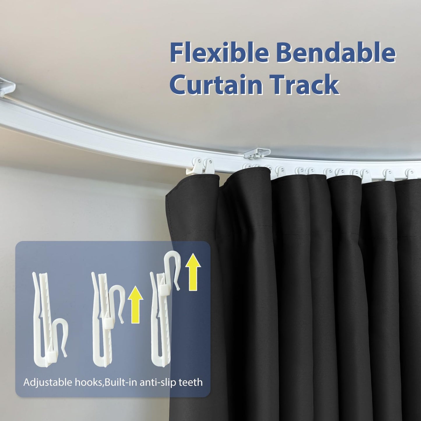 cbsroro Room Divider Ceiling Mounted Curtains Track Sets Extra Wide Blackout Curtain Flexible Tracks for Bedroom Privacy Partition Separator, 1 Panel Black Drape and White Rail, W8.3 x H8ft