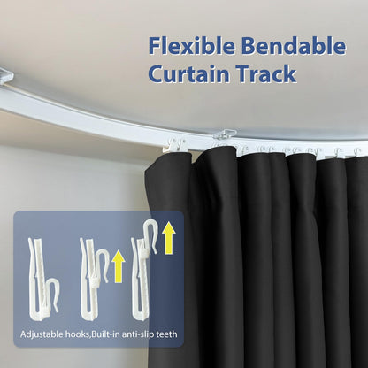 cbsroro Room Divider Ceiling Mounted Curtains Track Sets Extra Wide Blackout Curtain Flexible Tracks for Bedroom Privacy Partition Separator, 1 Panel Black Drape and White Rail, W8.3 x H8ft
