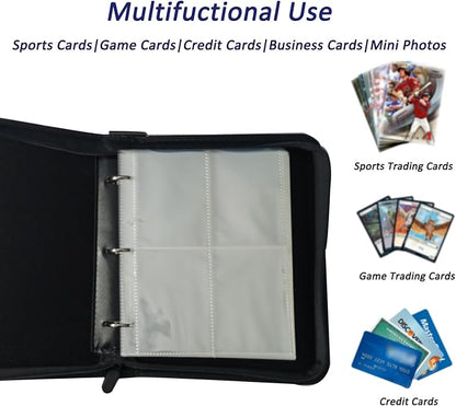 Card Binder 4 Pocket, 400 Pockets 3-Ring ZipperCards Holder Book with Removable 50 Sleeves, Card Folder Album for MTG, TCG, Yugioh Cards, Sports Cards (Red+White)