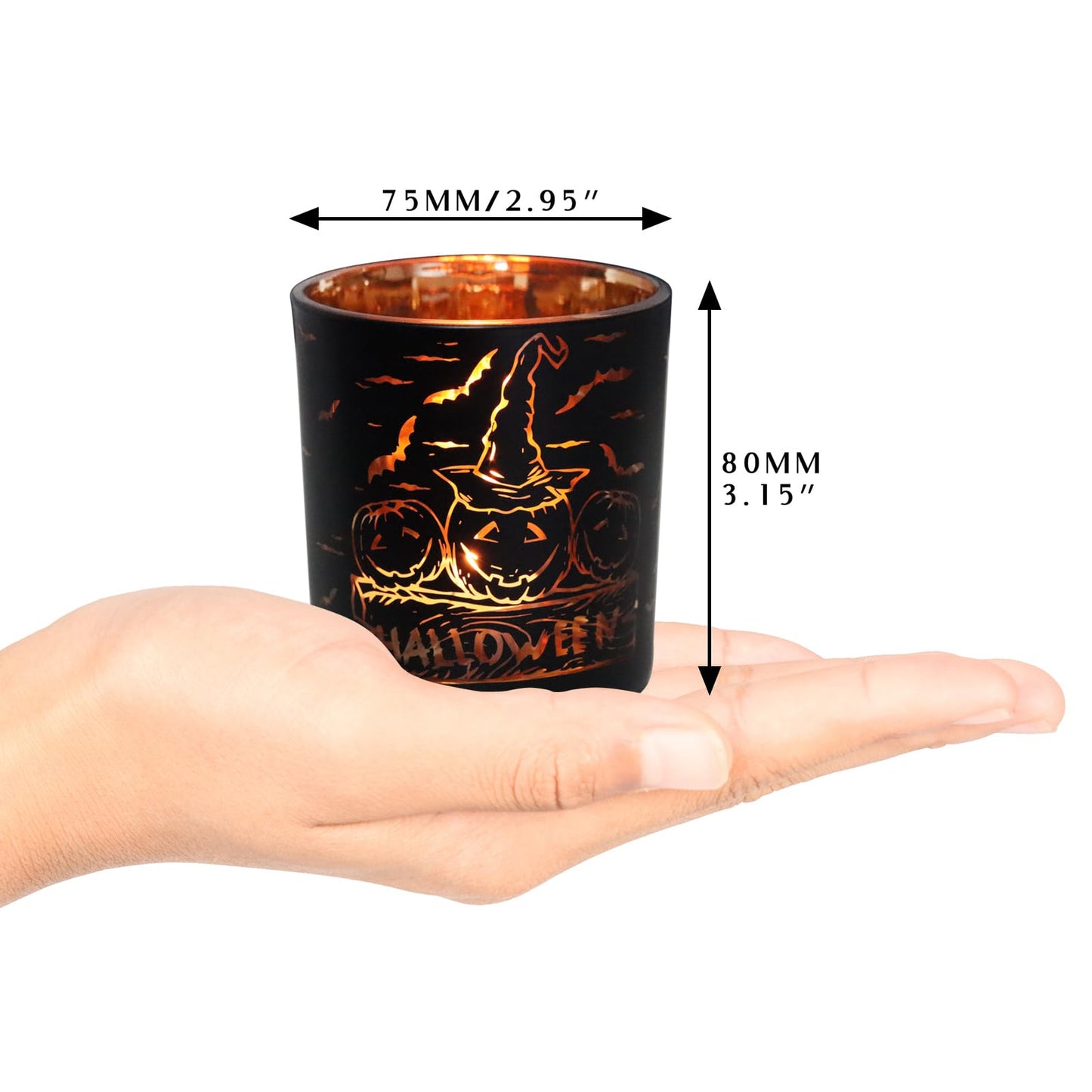 SHMILMH Halloween Glass Candle Holders Set of 4, Votive Tealight Holder Candle Jar for Making Candle, Halloween Office Kitchen Mantel Table Centerpiece Decoration