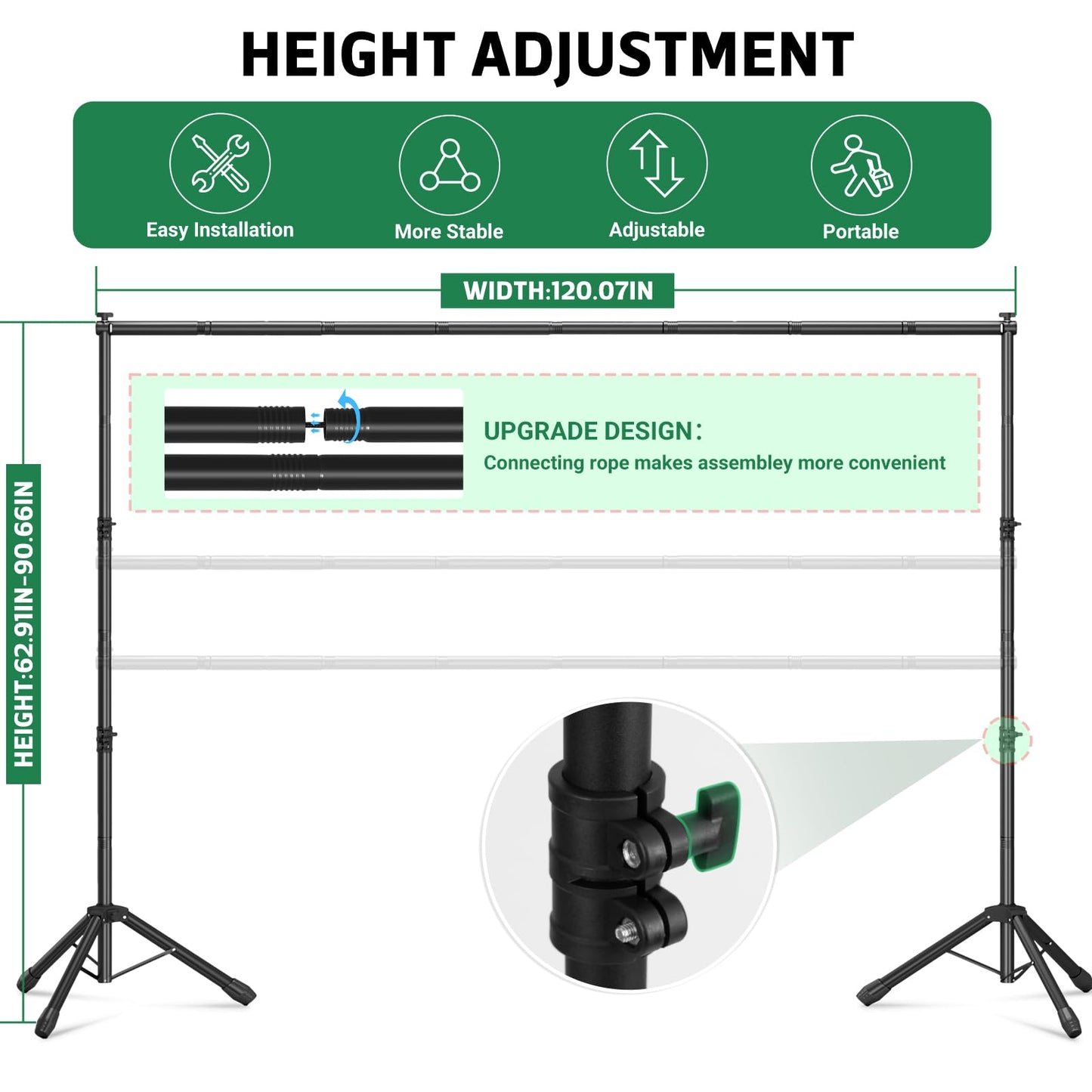 3-in-1 Adjustable Backdrop Stand 10 x 7.5 FT, Portable Photography Background Stand Kit with Carrying Bag, 6 Clamps & 2 Sandbags for Studio, Party, Video, Banner Display