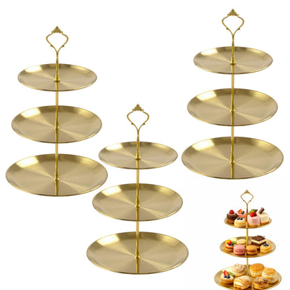 MOSIOBERDAVIAN 3 Pcs 3 Tier Stainless Steel Cupcake Stand, Gold Tiered Dessert Stand for Wedding, Birthday Party, Baby Shower, Tea Party, Graduation Ball (Gold)