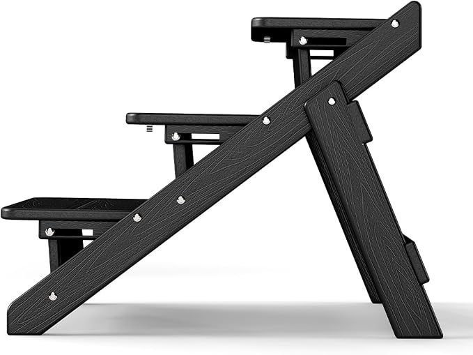 Dog Stairs and Steps, HDPE Plastic Wood Grain, 2-in-1 Foldable Pet Ramp for Small and Medium Dogs and Cats, for Bed Couch and Car, No Assembly Required, Supports Up to 150lbs, Black