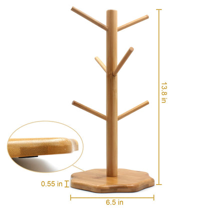 Gihunk Bamboo Countertop Mug Tree Stand with 6 Hooks, Octagon Base Coffee Cup Tree