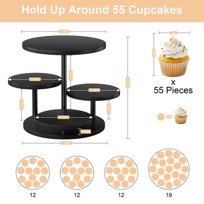 Cupcake Tower for 50 Cupcakes 4 Tier Wooden Dessert Display Stands 360°Rotatable Cookie Display Stand with Tiered Trays Round Cake Stand for Parties Wedding Halloween Dessert Table, Black