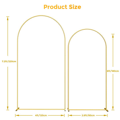 Metal Arch Backdrop Stand, 7.2FT+6FT Wedding Arch Frame, Gold Wedding Arch Backdrop Stand Set of 2, Balloon Arch Backdrop for Wedding Birthday Party Baby Shower Graduation Ceremony Decor