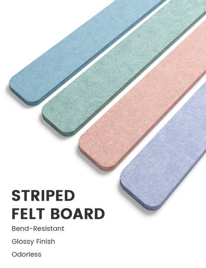 Fluxynara Cork Board Alternative Felt Strip Board 8-Pack 13"x2", Office Pin Board with 50 Push Pins, Adhesive Install for Bedroom Door & Home Office (Coastal Haze)